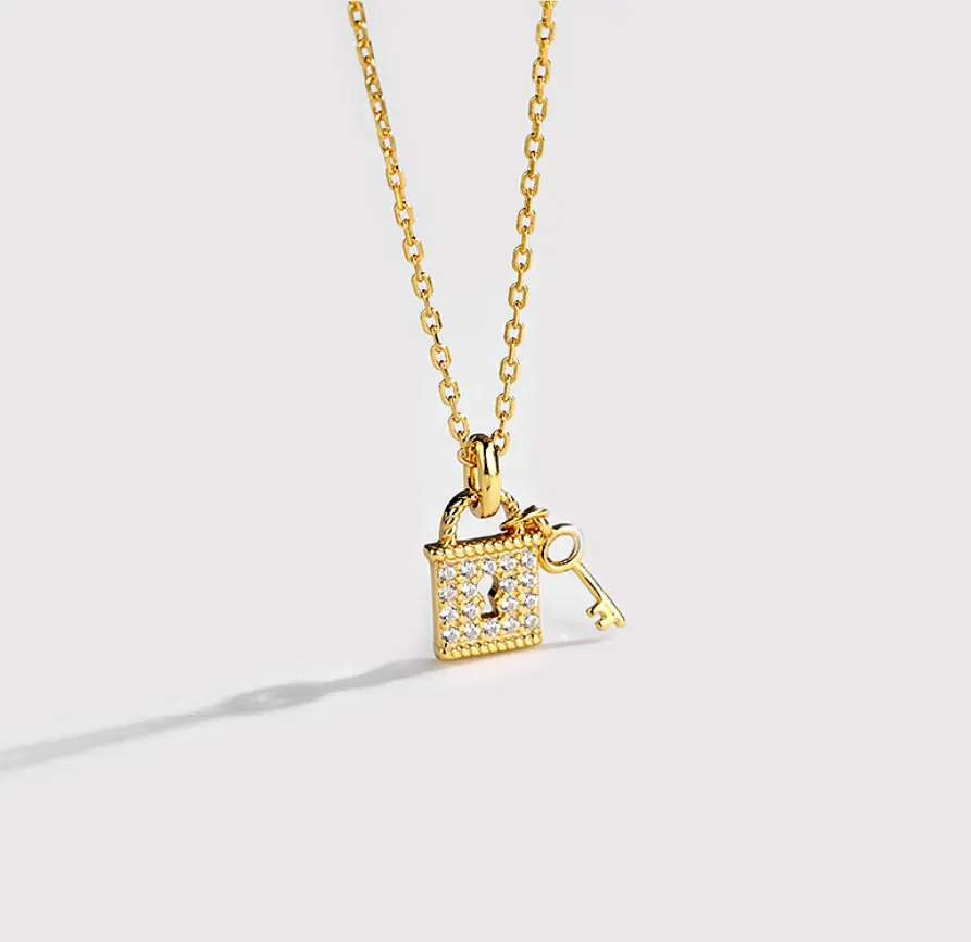 Mengjiqifei — collier avec pendentif en strass, bijoux exquis avec serrure, en argent Sterling s925
