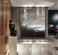 Peinture à l'huile abstraite sur toile, paysage marin gris mat, texture épaisse, peinte à la main, art mural minimaliste, océan brumeux, œuvre d'art audacieuse