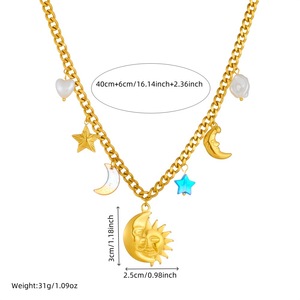 Sun And Moon Portrait Star Chunky Chain Pendant Gold Plated Stainless Steel Necklace For Women Gift - Product Image 4