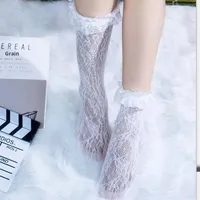 Chaussettes fines en tricot respirant tendance et à la mode, chaussettes de style Lolita coréen avec bordure en dentelle, chaussettes de mollet pour femmes, blanches