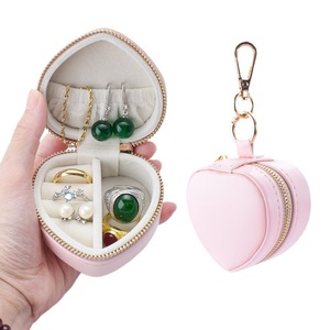 Cute Girls Small <strong>Heart</strong>-<strong>Shaped</strong> Portable <strong>Jewelry</strong> Storage <strong>Box</strong> Simple Hanging Design for Necklaces and Rings Organizer Storage Case - Product Image 1