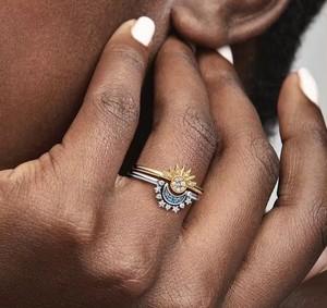 Bague de <span class=keywords><strong>doigt</strong></span> rotative ouverte réglable à <span class=keywords><strong>la</strong></span> mode Soleil et <span class=keywords><strong>Lune</strong></span> avec cristal pour femme, cadeau, bijoux de mode - Product Image 2