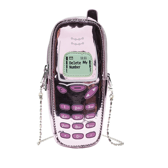 Retro Y2K Phone Shaped Crossbody Bags PU Leather Novelty Handbags Fashion Mini Chain Shoulder Bags Funny Mobile Phone Purse