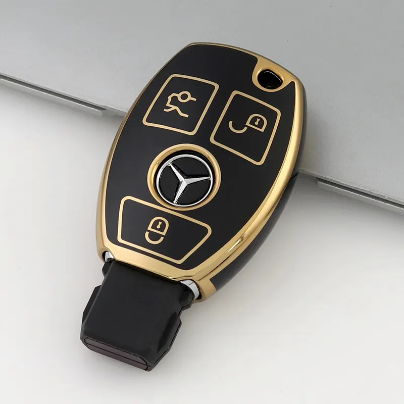 Voor Mercedes Sleutelhanger Hoes Met Metalen Sleutelhanger Voor Benz-Accessoires, Verbeterde Zachte Sleutelhoes Voor Klasse Mercedes Benz 3 Knop