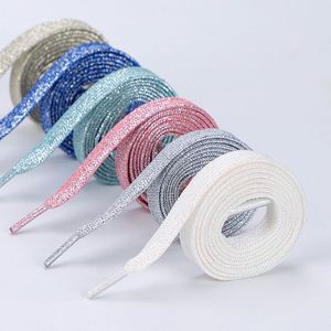 Cordones de poliéster de doble capa al por mayor para fabricantes, cordones planos perlados dorados y plateados para zapatos blancos - Product Image 1