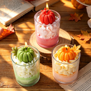 Vela Aromática con Aroma a Calabaza en Vaso de Vidrio Esmerilado, Decoración de Escritorio para Halloween con Ambiente Otoñal - Product Image 3