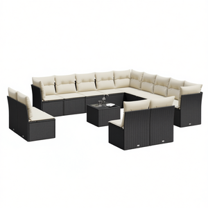 Ensemble de canapés de jardin blanc crème 10 places en rotin, mobilier d'extérieur au design contemporain - Product Image 1