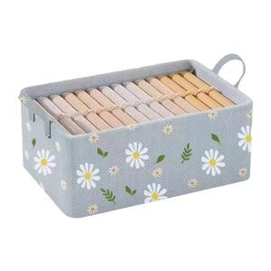 Caja de Almacenamiento con Marco de Acero y Diseño de Margaritas, Organizador de Ropa Plegable Rectangular, Azul Beige con Flores, Tipo Vertical LX 547 - Product Image 2