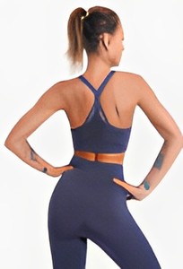 Ensemble de yoga 2 pièces uni : Soutien-gorge dos nageur et Legging taille haute longueur intégrale, respirant, sans couture, en Spandex et Polyester, pour l'entraînement, la gym et le fitness - Product Image 4
