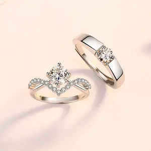 Jymoon Romantic Couple Ring New Four-claw Simulation Mossan Stone Diamond Ring Crown Opening Ring For Men And Women