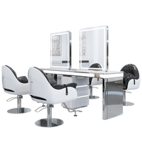 Table de coiffeur moderne avec miroir intégré, armoire en acier inoxydable, station de permanente et de coloration