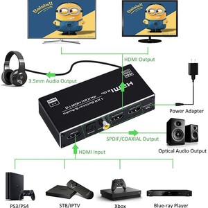 Conmutador Divisor con Audio, 1 Entrada a 2 Salidas, Compatible con 20 <span class=keywords><strong>4K</strong></span> 60Hz 1080P 3D <span class=keywords><strong>HDR</strong></span>, Incluye Fuente de Alimentación - Product Image 2