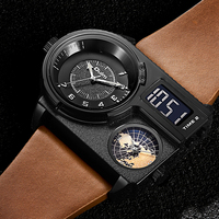 OULM-reloj de cuarzo HP5026 para hombre, accesorio de lujo con correa de cuero PU, zona horaria múltiple, pantalla analógica, reloj gigante de ocio, 10 Mejores Marcas