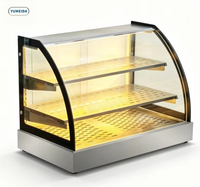 Réchaud alimentaire professionnel en verre incurvé avec éclairage LED, chauffage électrique, capacité de 50 L pour restaurant, poulet frit, hamburgers
