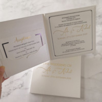 Set Undangan Pernikahan Buku Kecil Putih Custom dengan Foil Emas untuk Upacara Pernikahan, Pertunangan, Pesta Ulang Tahun dengan Kartu RSVP