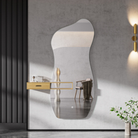 Espejo con borde ondulado de pared de cristal de longitud completa con forma de arte moderno, espejos de tocador Led inteligentes iluminados para hoteles