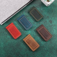Porte-billets en cuir véritable magnétique, porte-cartes, fait à la main, finition Crazy Horse, forme rectangulaire, artisanat en métal