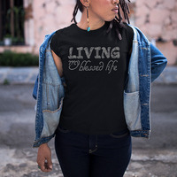 Vente en gros d'usine Crystal Living My Blessed Life T-shirt noir à manches courtes pour femmes