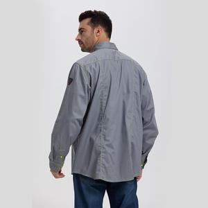 Camisa de Trabajo Ignífuga para Hombre, Color Grisáceo Caqui Oscuro, Nailon y Algodón 180gsm, Resistente a Arco Eléctrico, Ropa Protectora para Exteriores, Diseño Dividido - Product Image 1