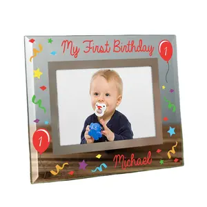 Impressão UV Glass Cute Baby Souvenir Photo Frame para o primeiro aniversário
