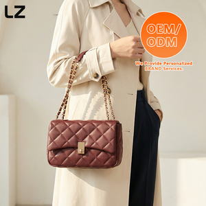 Sac à bandoulière matelassé en cuir véritable LZ avec logo personnalisé et chaîne pour femme, sacs à main en cuir Nappa tendance pour dames - Product Image 6
