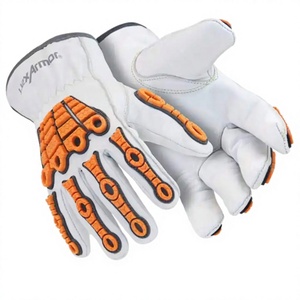 Gants de travail anti-choc en cuir de chèvre blanc, robustes, avec protection en caoutchouc TPR orange, gants de sécurité mécanique - Product Image 1