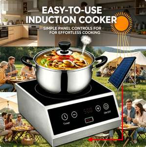 Table <span class=keywords><strong>de</strong></span> <span class=keywords><strong>cuisson</strong></span> à induction solaire DC 24V 30Ah avec batterie intégrée, 600W, en acier inoxydable, portable, pour extérieur, camping-car, urgence, avec minuterie - Product Image 1