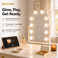 Espejo Arqueado con Iluminación, Altavoz Bluetooth, Rotación de 360°, Táctil, Regulable, Recargable, Espejo para Hotel, Regalo de Boda, Marca Privada