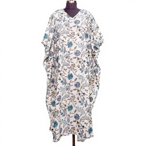 Vestido Kaftán Maxi de Algodón 100% Hecho a Mano, Ecológico, Sin Mangas, Estilo Indio Vintage, Formal, con Estampado Floral, Cuello en V, Ajustado al Cuerpo, con Estampado Block Print - Product Image 1