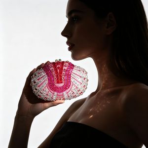 <strong>Fuchsia</strong> Gradient Oval Rhinestone Clutch <strong>Bag</strong> Women Radiating Crystal Evening Purse <strong>for</strong> <strong>Wedding</strong> Bridal Formal Party Silver <strong>Pink</strong> - Product Image 6