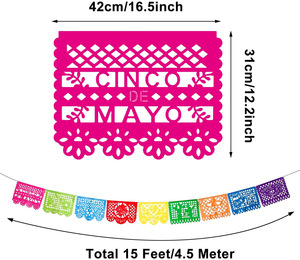 Al por mayor personalizado carnaval mexicano fiesta decoración cuadrado decoupage plástico tirar flores Día de los muertos Bandera de plástico Banner - Product Image 2