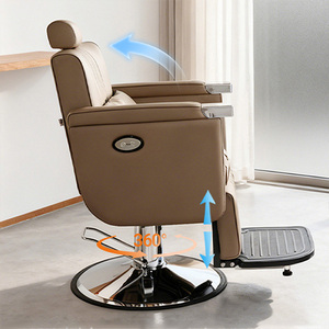 Sillón de Peluquería Reclinable de Cuero Sintético Resistente, Asiento Reclinable con Respaldo Eléctrico Ajustable en Altura y Reposapiés - Product Image 4