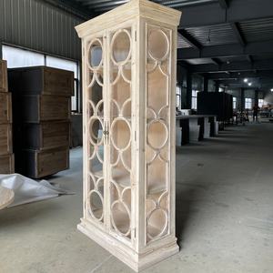 Antique Wash <b>White</b> 2 Door Bookcases <b>Display</b> Reclaimed Wood Caspian Single Storage Tall <b>Cabinet</b> - Product Image 4