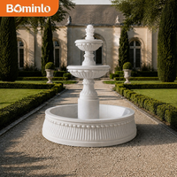 Grande fontaine de jardin extérieure en marbre blanc à 3 niveaux, bassin cannelé, sculpture artisanale, élément aquatique pour hôtel, villa, cour et aménagement paysager