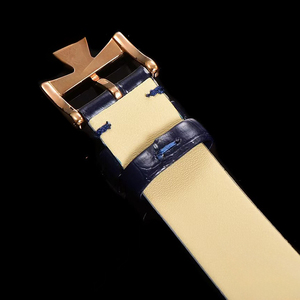 Montre de luxe automatique mécanique avec cadran blanc, phase de lune, lunette en or rose sertie de diamants, bracelet en cuir bleu, design icônique d'œuvre maîtresse - Product Image 5