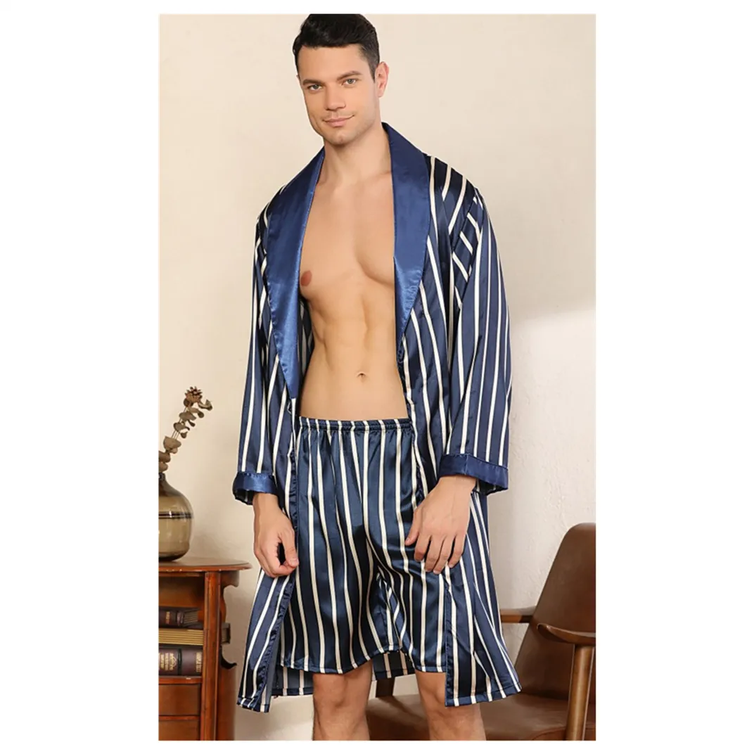 Custom Summer Men Silk Satin Two Piece Pajamas Loungewear Robe Pyjamas Mens Sleepwear Set