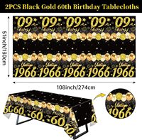 Lot de 2 nappes pour 60e anniversaire, décorations noires et dorées pour hommes et femmes, vintage 1966, fournitures de fête