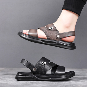FASHION Genuine Leather Open Toe Walking Sandals Breathable <b>Hook</b> & Loop Closure Summer Men's <b>Shoes</b> - Product Image 6