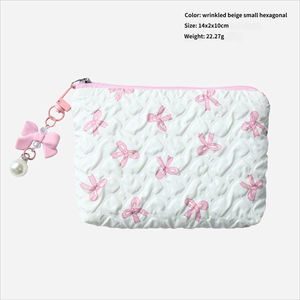 Trousse <span class=keywords><strong>de</strong></span> Maquillage Hexagonale Plissée Blanche avec Nœud Papillon Mignon, Grande Capacité, Pochette Cosmétique <span class=keywords><strong>de</strong></span> <span class=keywords><strong>Voyage</strong></span>, Organisateur Portable à Fermeture Éclair pour <span class=keywords><strong>Femme</strong></span> - Product Image 3