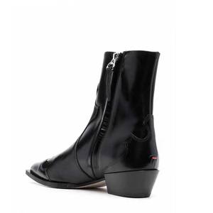 Flangesio <span class=keywords><strong>chelsea</strong></span> botte bouts pointus et talons épais en cuir verni noir mode bottes Sexy pour femmes bottes de motard en cuir - Product Image 5