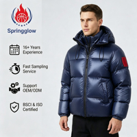 Veste matelassée à capuche brillante bleu marine pour homme avec logo personnalisé, coupe-vent, doudoune d'hiver, vente en gros OEM