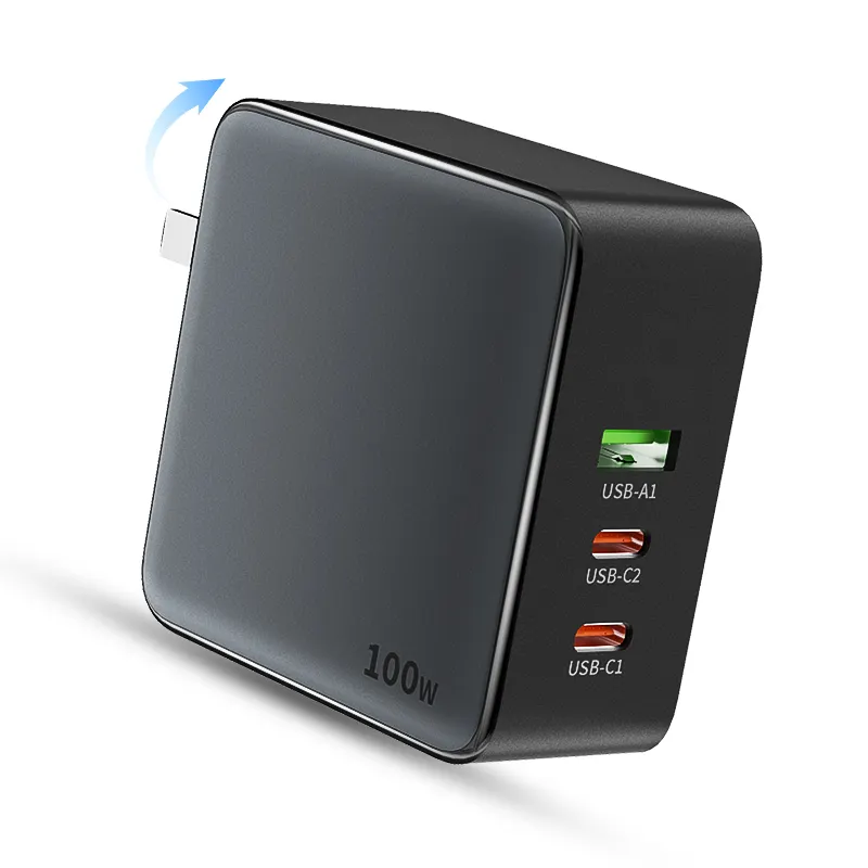 OEM ODM fabbrica nuovo design 100w gan caricatore usb 3 in 1 da parete ricarica 3 dispositivi contemporaneamente