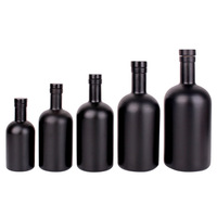 200ml 375ml 500ml 750ml 1000ml Bouteille de vodka en verre noir mat vide Bouteille de whisky d'alcool ronde avec bouche en liège Botella De Licor