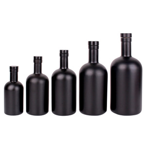 200ml 375ml 500ml 750ml 1000ml Botella De Vodka De vidrio negro mate vacía Botella De whisky De licor redonda con boca De corcho Botella De Licor - Product Image 2