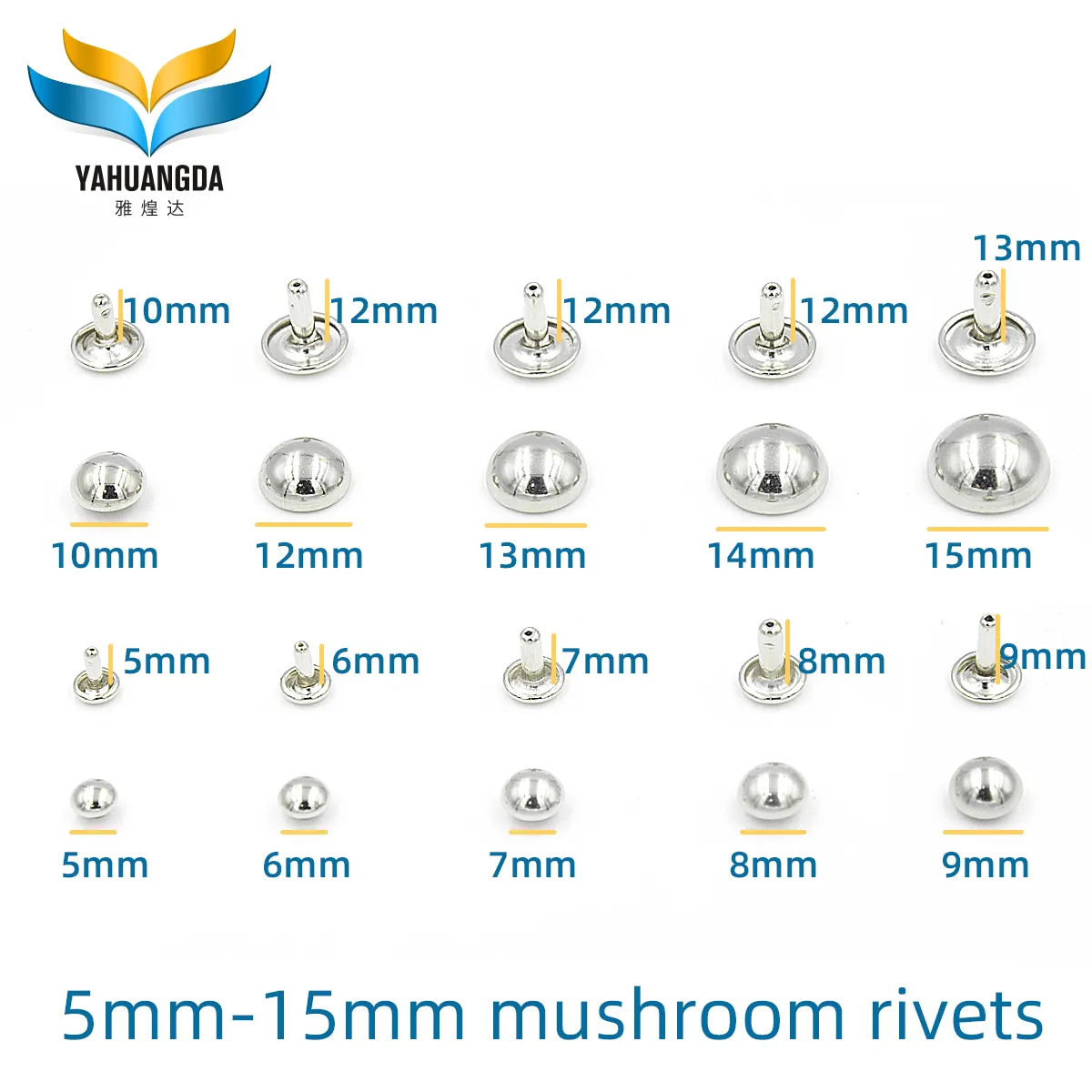 उच्च गुणवत्ता 5mm डबल मशरूम Rivets के लिए थोक फैक्टरी मूल्य धातु शिकंजा और चमड़े Rivets हैंडबैग