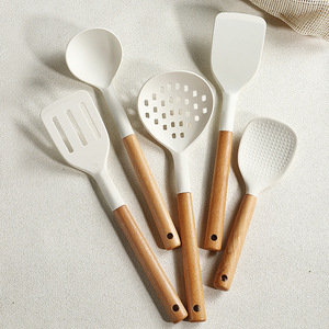 Silicone Kitchen Utensil Set 5 Piece Heat Resistant Cooking Spoon Spatula Strainer Ladle For Non Stick Pan - Product Image 2