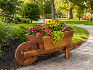 Carretilla de Madera Esmaltada para Plantas de Jardín, <span class=keywords><strong>con</strong></span> <span class=keywords><strong>Ruedas</strong></span> y Maceta, para Decoración del Hogar - Product Image 3