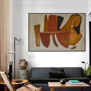 Abstract Oil Painting On Canvas Hand Painted Artwork With Earth Tones And Geometric Shapes Framed Indoor Decor - Product Image 3