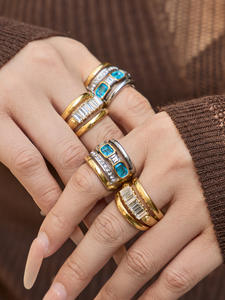 Anillo de banda estrecha de acero inoxidable chapado en oro de 18 quilates de moda, resistente al agua, con circonita creada en laboratorio, para compromiso, boda, fiesta, regalo para mujer - Product Image 4