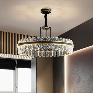 Simple Modern Indoor Hotel Decorative Black Round <b>Ring</b> Connected Crystal Dimmer Pendant <b>Light</b> - Product Image 3